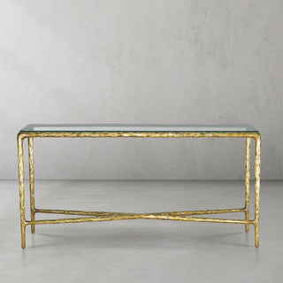 Hand-Forged Metal Rectangle Glass Console Table 60" 72"
