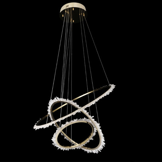 (16+24+31.5) Inch Round Quartz Crystal Chandelier Three Rings Suspended Pendant Light