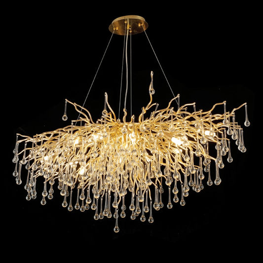 47 Inch Modern Dining Chandelier Gold Tree Branch Chandelier Clear Glass Drop Chandelier Light