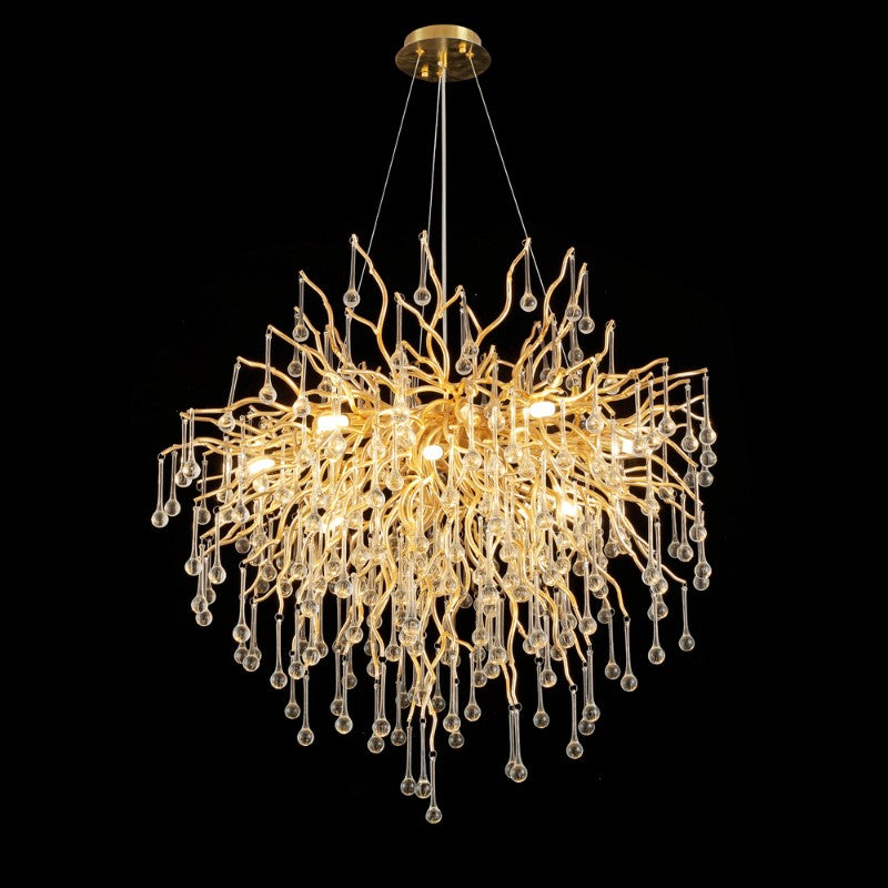 24 Inch Round Chandelier Gold Tree Branch Chandelier Clear Glass Drop Chandelier