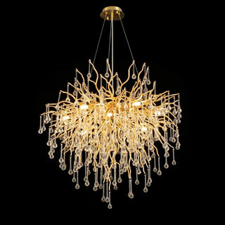 24 Inch Round Chandelier Gold Tree Branch Chandelier Clear Glass Drop Chandelier