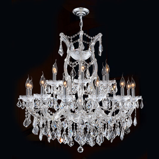 33'' Wide Chrome Chandelier 19 Lights Maria Theresa Crystal Chandelier for Dining Room MT01L19C