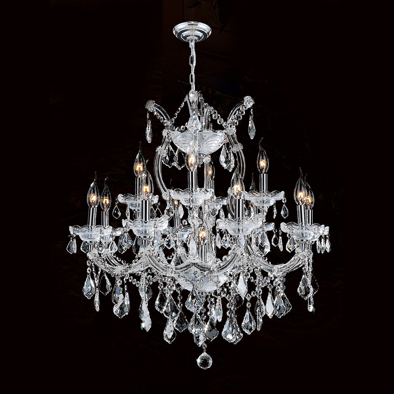 26'' Wide Chrome Chandelier Lights 13 Lights Maria Theresa Crystal Chandelier for Bedroom MT01L13C