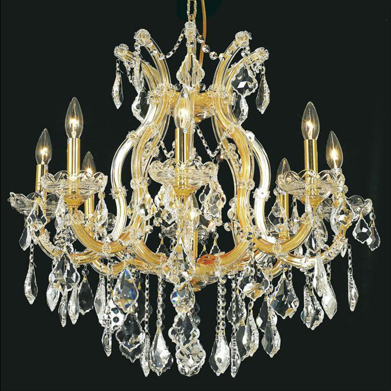 26'' Wide Gold Chandelier Light 9 Lights Maria Theresa Crystal Chandelier MT01L9G