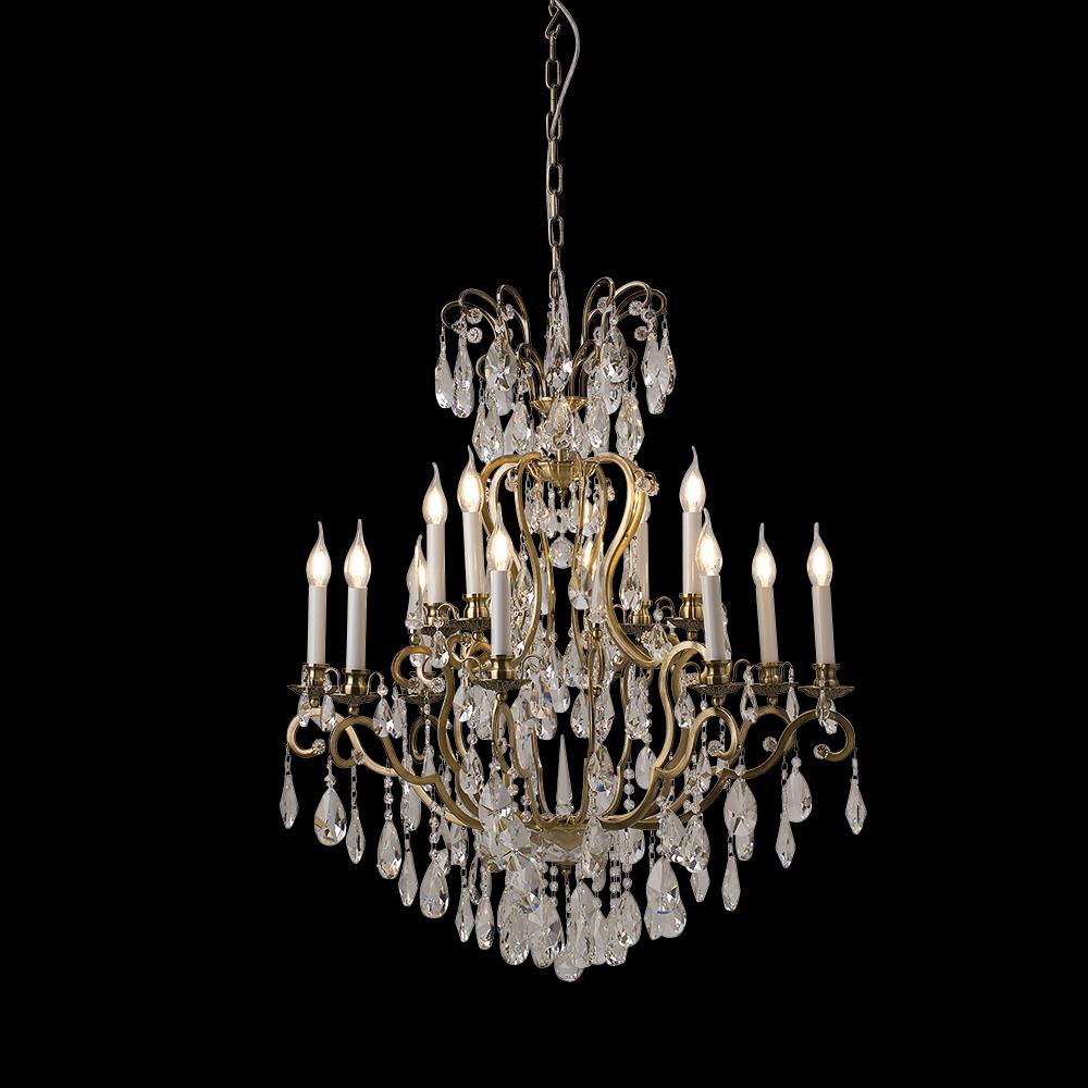 31'' Living Room Chandelier 12 Lights Antique Wrought Iron Crystal Chandelier Lighting WI01L12