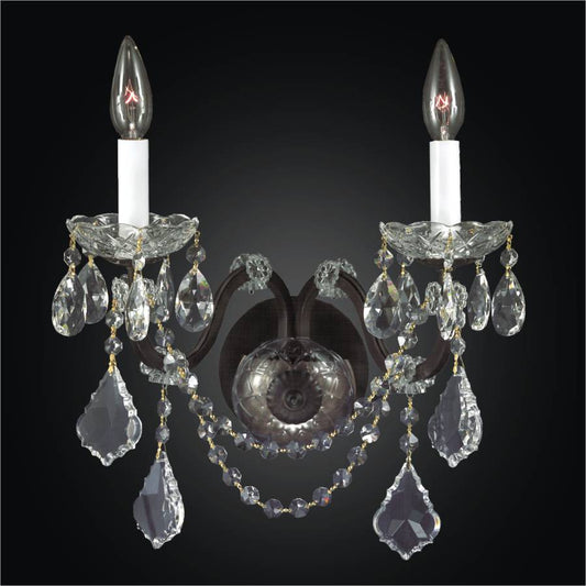 2 Lights Crystal Wall Lamp Bronze Wrought Iron Sconce